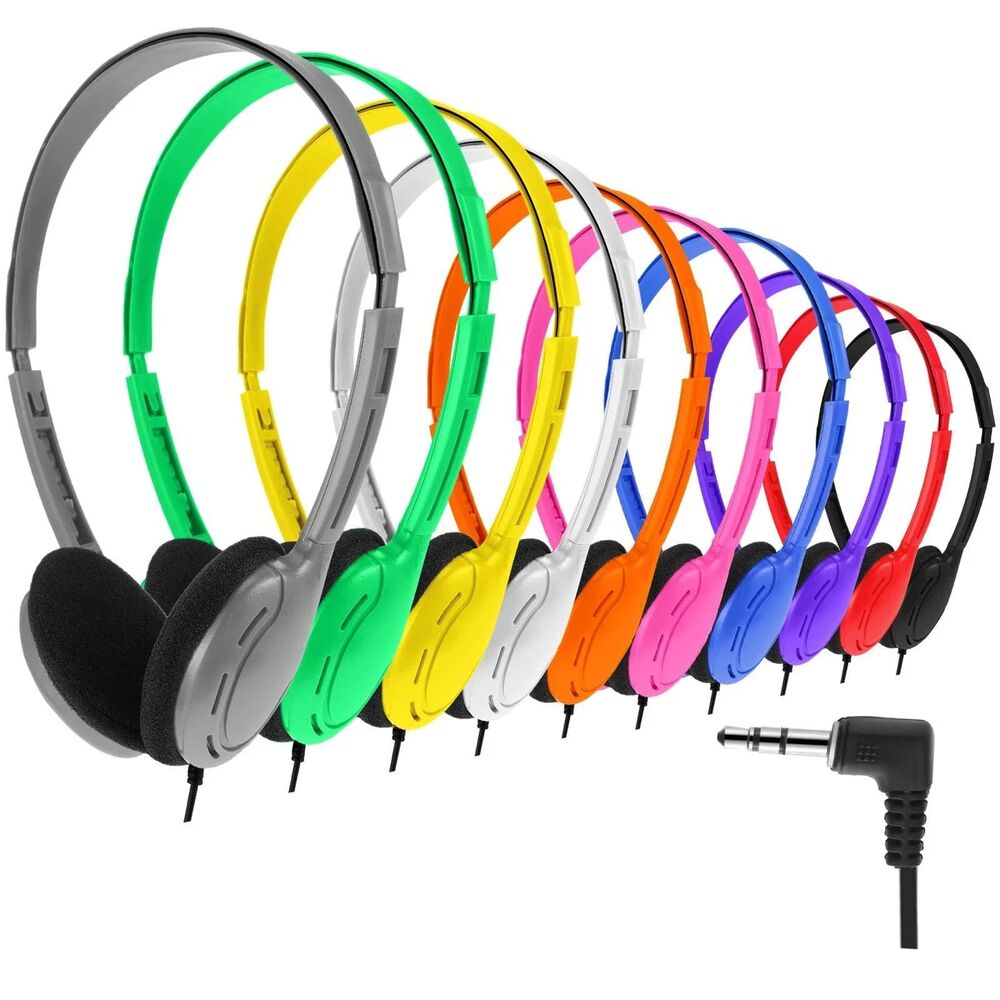 Kingdder 10-Pack Bulk Multi-Color Over-Ear Headphones w/ 3.5mm Plug for Students